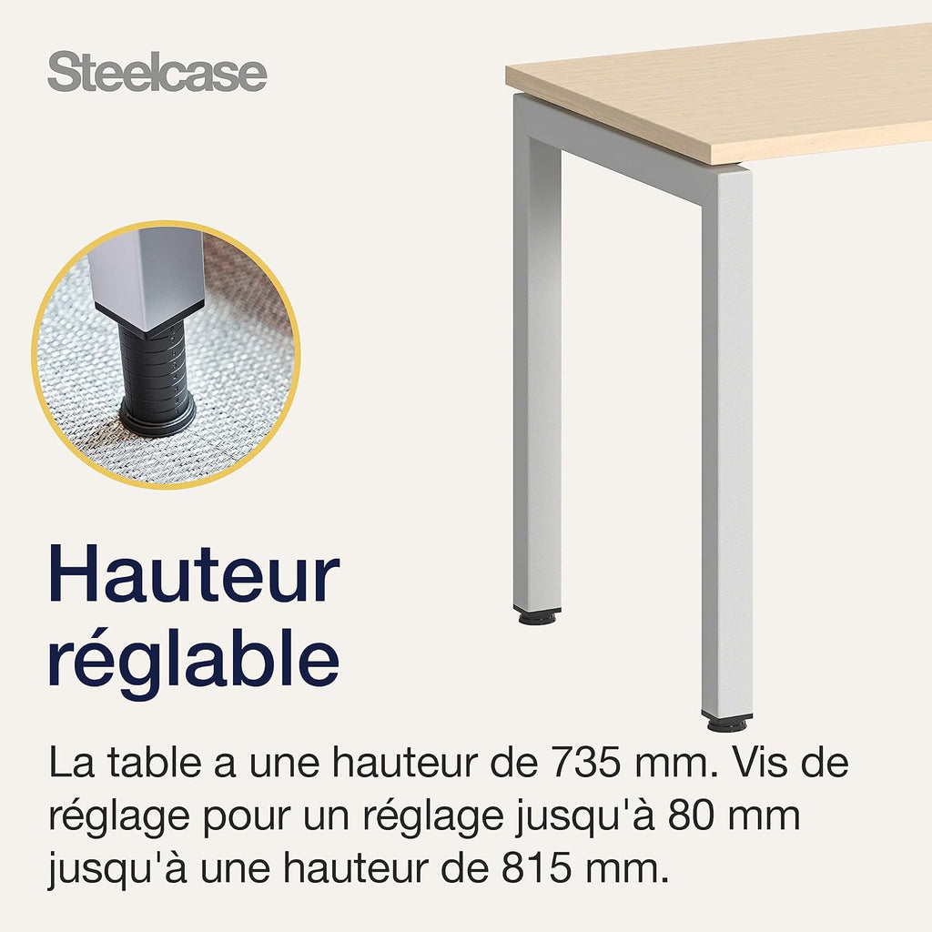 Steelcase Ottima Portico bureau avec plateau Chêne clair et base Blanc gris