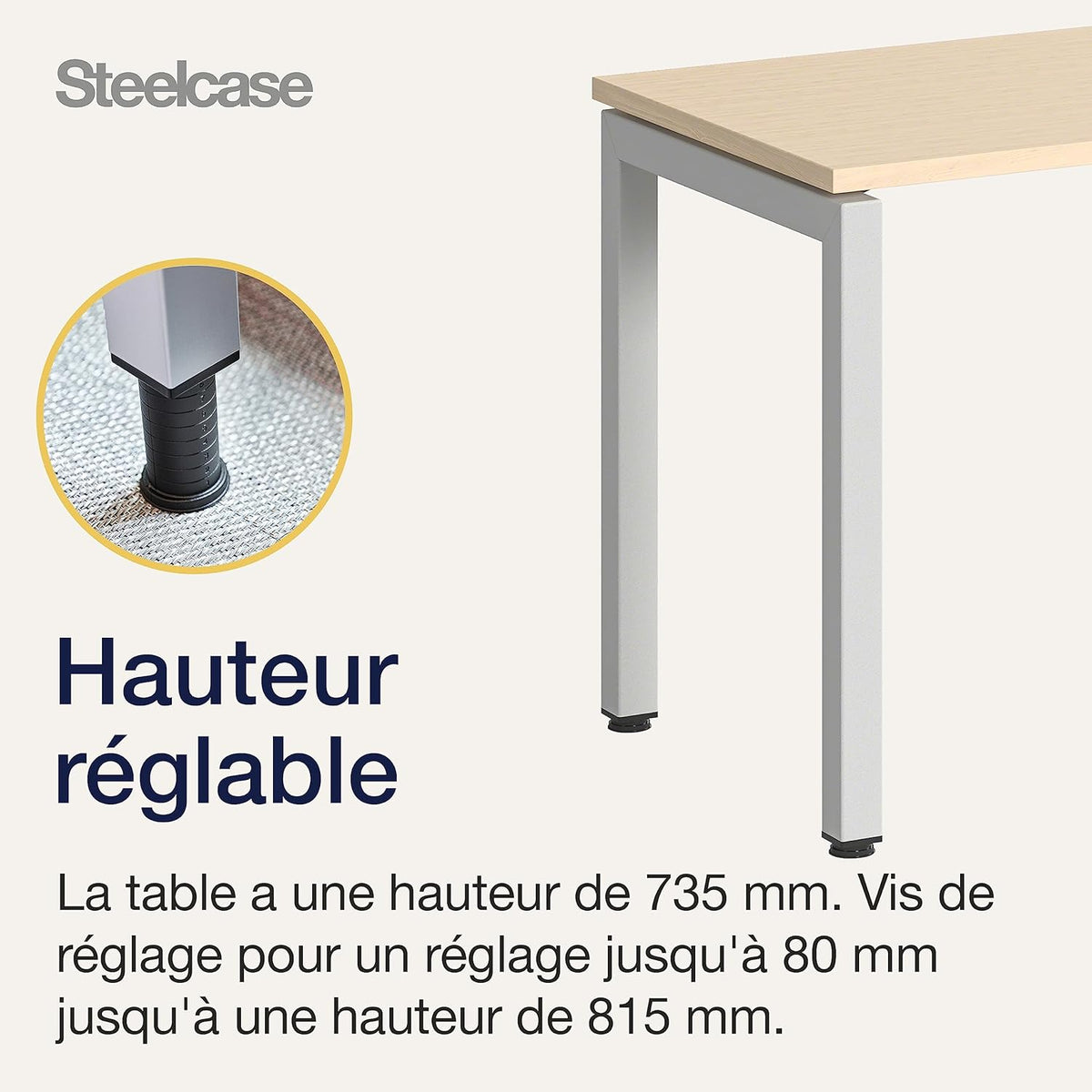Steelcase Ottima Portico bureau avec plateau Chêne clair et base Blanc gris