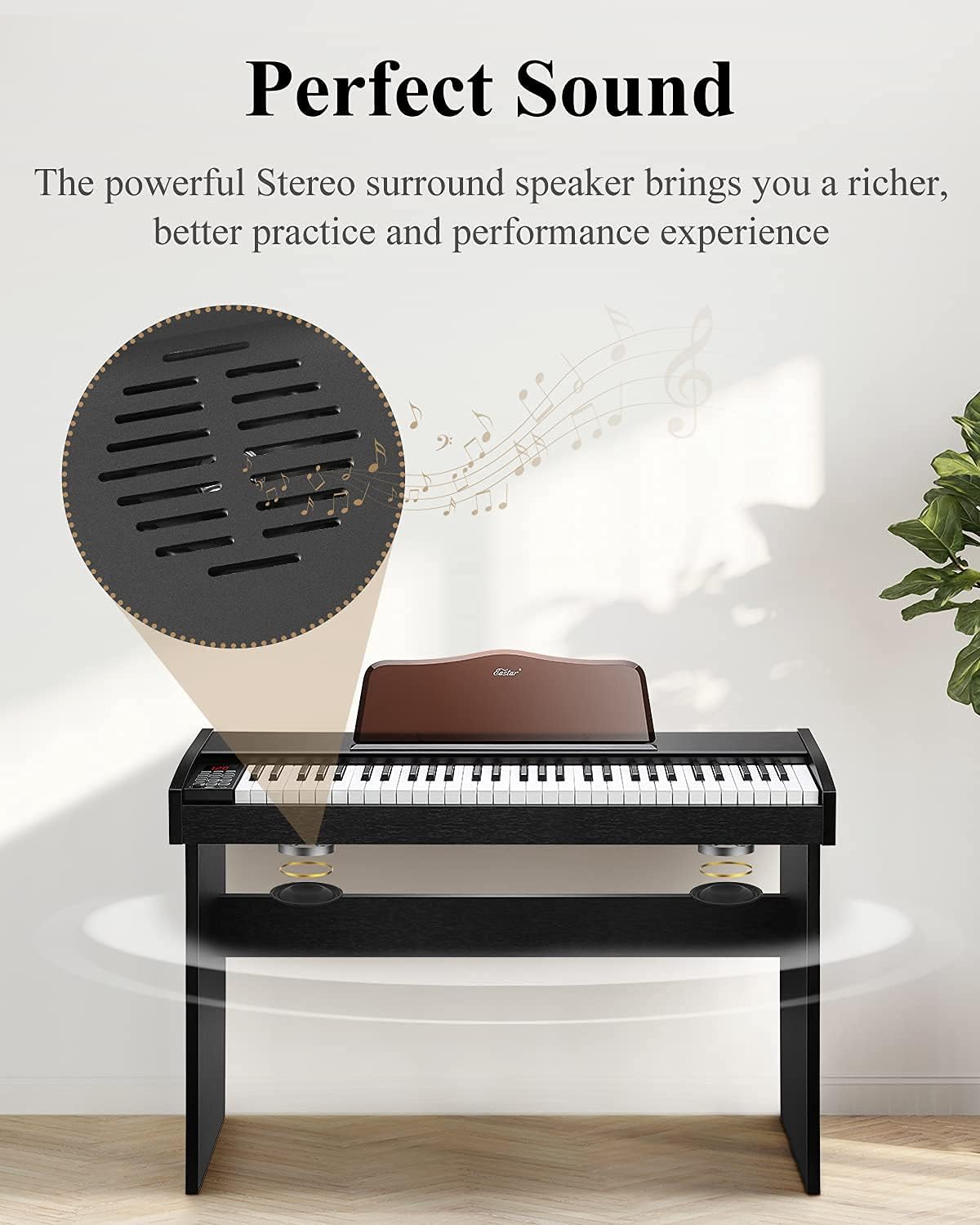 Eastar EK-10S Clavier Piano, 61 touches de taille standard Upright Clavier de Piano numérique pour les débutants avec pédale de sustain et support de livre de musique, cadeau essentiel
