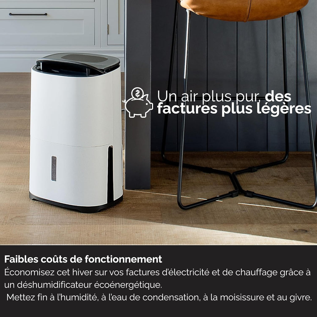 Meaco MeacoDry Arete Two Déshumidificateur et purificateur d'air ultra silencieux pour maisons, caves, chambres à coucher, garages 20 l