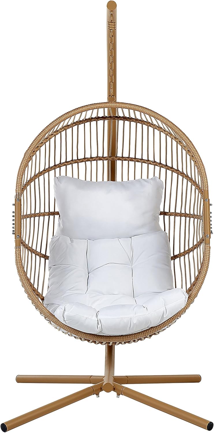 Fauteuil Suspendu en Polyrotin Beige avec Support en Métal Intérieur Extérieur Acri