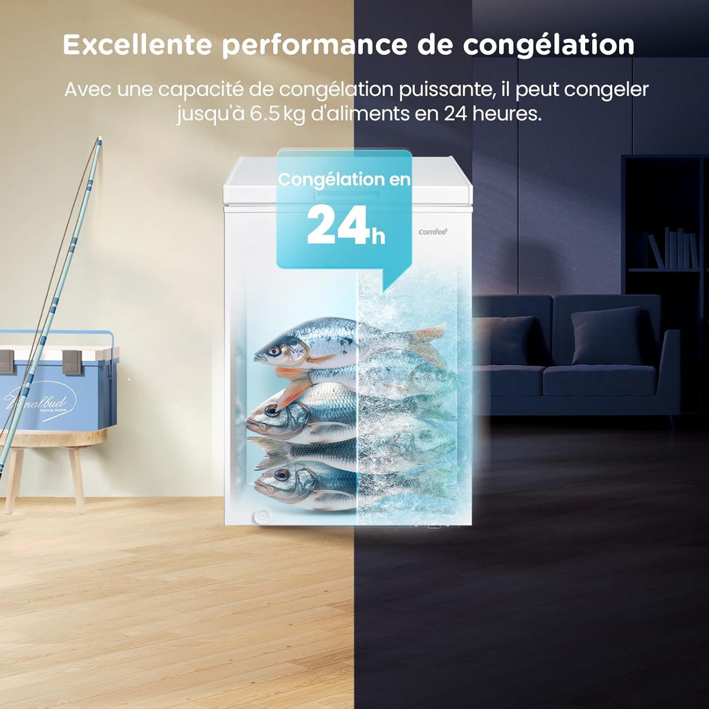 RCC146WH2EU(E) Congélateur coffre autonome 143L convertible congélateur/réfrigérateur, compresseur inverter, 4 étoiles, adapté aux dépendances, garages et abris, blanc [Classe énergétique E]