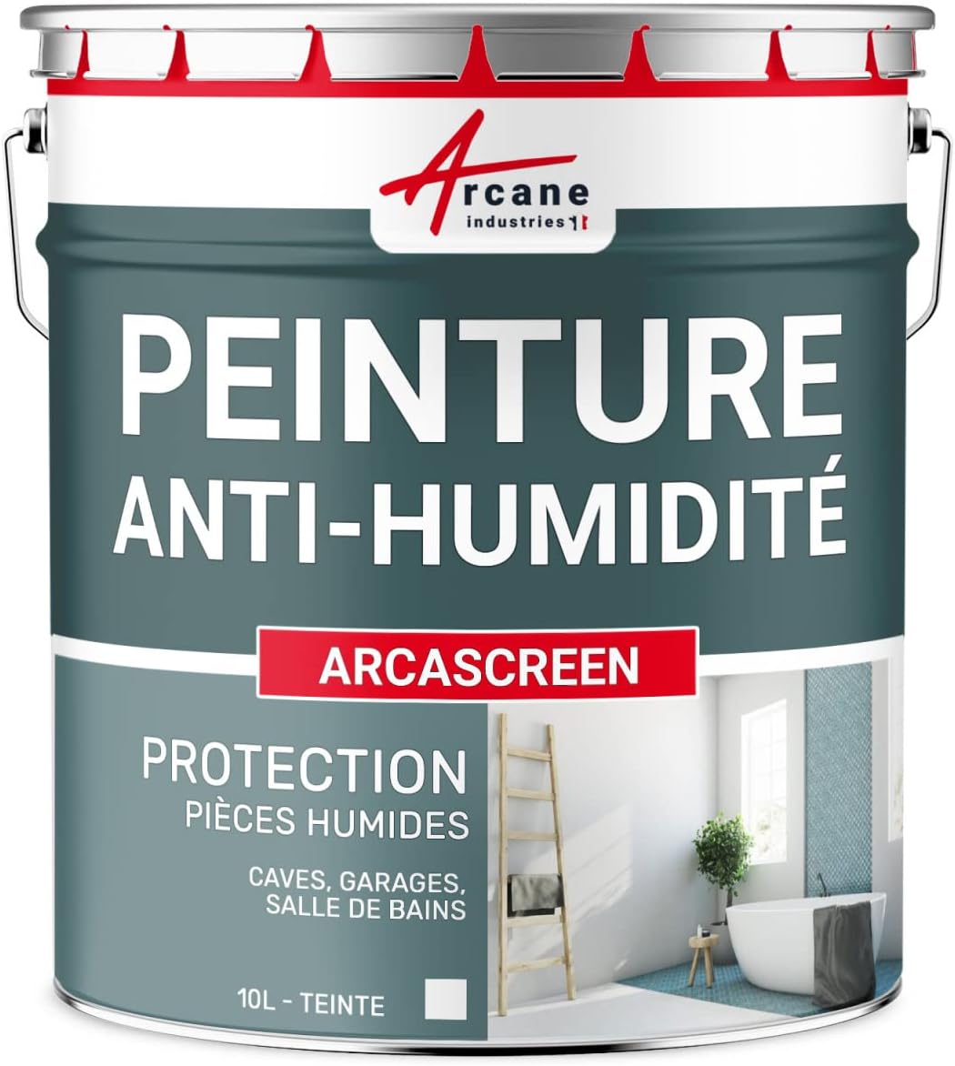 ARCANE INDUSTRIES Peinture anti humidité pour mur salle de bain et intérieur | Traitement préventif des moisissures : ARCASCREEN - 10 L (jusqu'à 40 m
