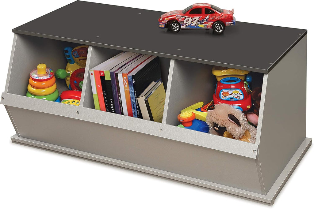 Badger Panier empilable 3 poubelles de rangement ouvert pour jouets de rangement Cubby, gris clair/gris foncé