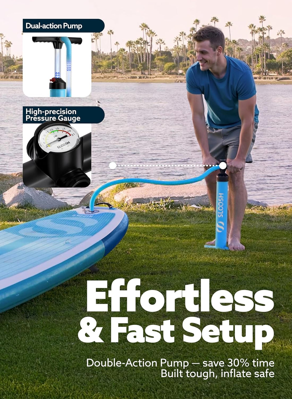 SLOOSH Planche de Paddle Gonflable,10'6" Stand-Up Paddle avec Accessoires Premium,Pont en EVA Antidérapant,Sac de Transport Ultra-Léger avec Pompe,Ripple Sup pour Jeunes & Adultes