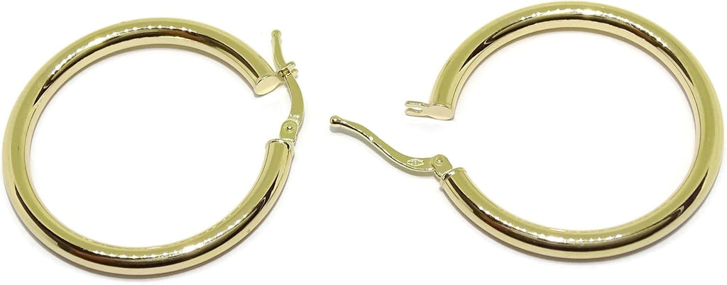 Boucles d'oreilles créoles en or jaune 18 carats avec tube rond de 3 mm d'épaisseur et 3 cm de diamètre extérieur