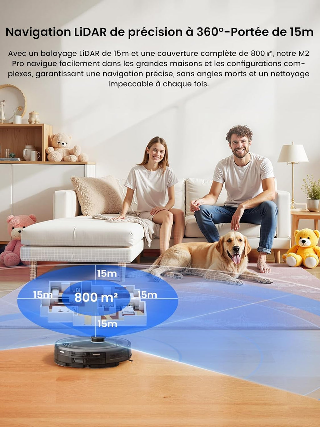 Lefant M2 Pro Robot Aspirateur Laveur 6000Pa avec Station Vidage Automatique Poussière,Navigation Laser avec Cartographie,Nettoyage Personnalisé, Évitement d'obstacles PSD, Idéal pour Poils d'animaux