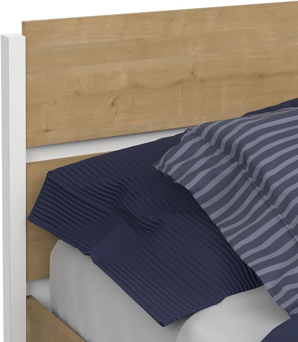 Lit 160x200 Tendance Avec Tête De Lit - Style Industriel - Coloris Chêne Hamilton et Blanc Mat - 171 x 90 x 205 cm