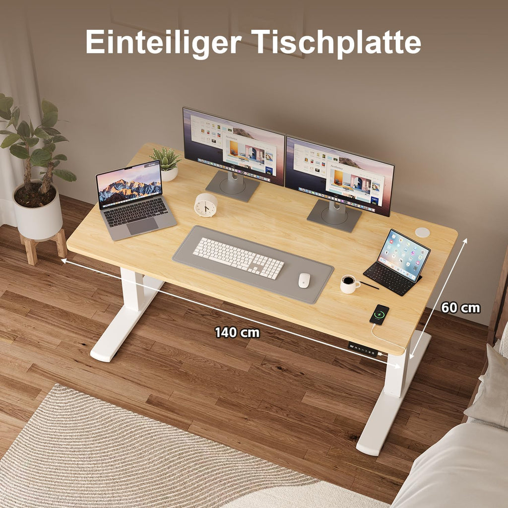 JUMMICO Bureau réglable en Hauteur - Plateau de Table Complet - Réglable en Hauteur - avec Fonction mémoire - 140 x 60 cm - Beige