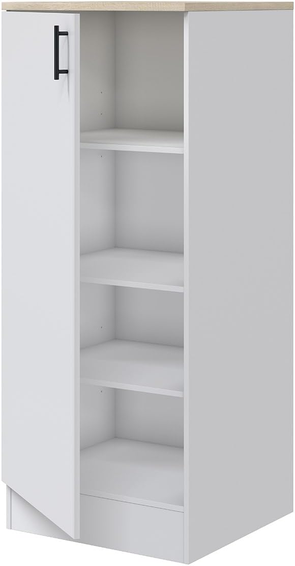 PEGANE Colonne Armoire de Cuisine avec 1 Porte Coloris Blanc Brillant/chêne Canadien- Hauteur 148 x Longueur 60 x Profondeur 60 cm