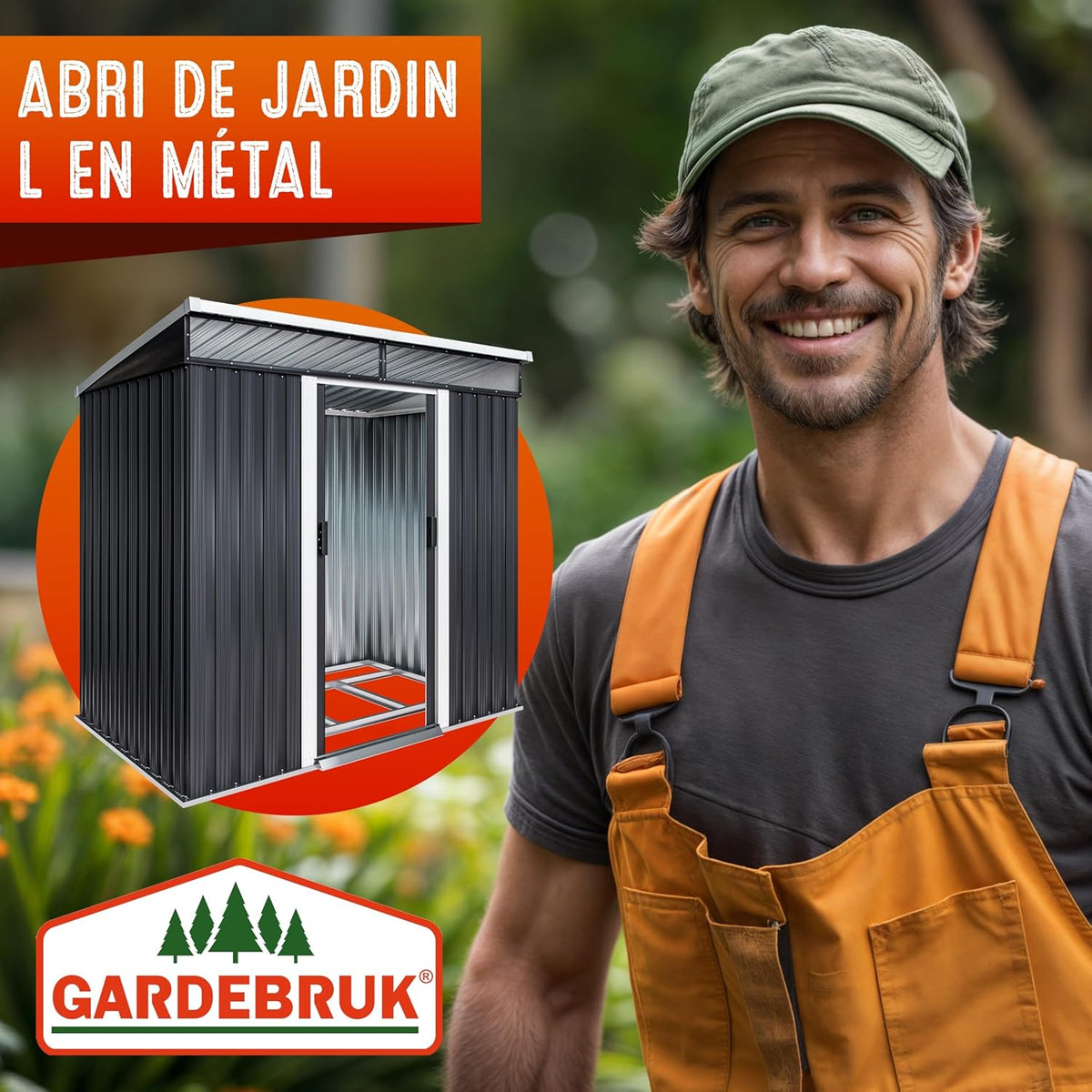 GARDEBRUK Abri de Jardin L 3,4m³ Fondation Incluse 196x122x180cm 2 fenêtres Anthracite cabane de Jardin cabanon abri Outils Jardinage