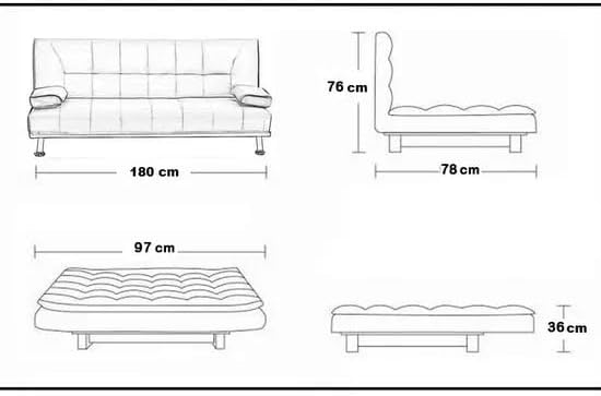 Bagno Italia Canapé lit 3 places 180 x 97 cm inclinable Simili-cuir Noir ou blanc modèle Queen