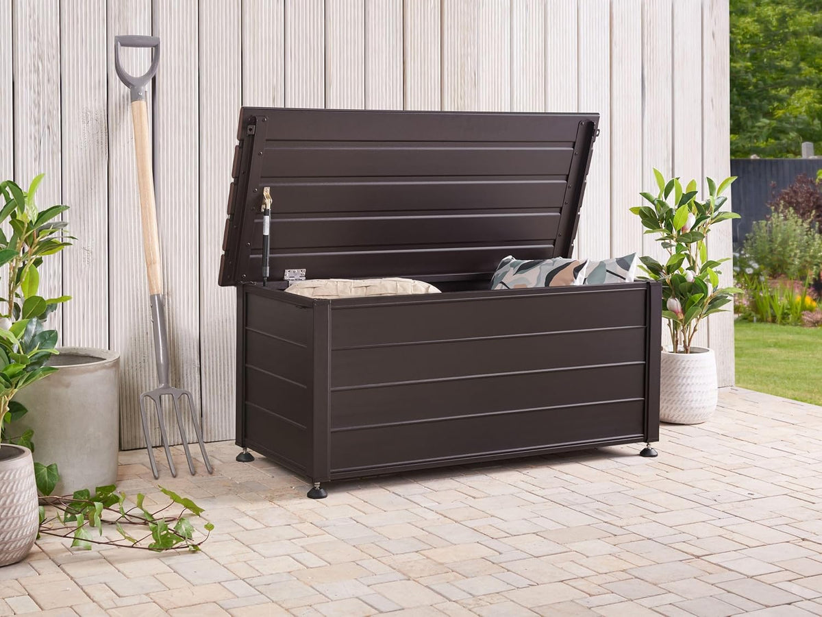 Beliani Coffre d'Extérieur de Rangement en Aluminium 113 x 50 cm Meuble de Jardin Brun Foncé Campalto