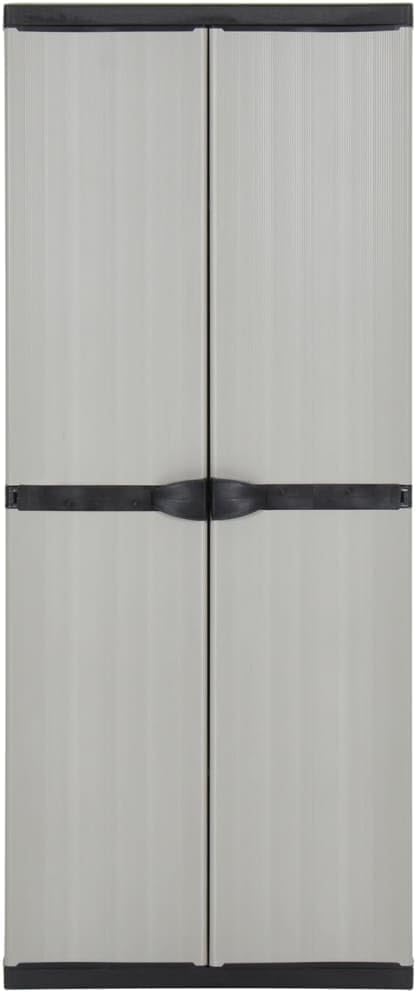 Tomostar Armoire de Rangement de Jardin, Armoire Haute à Outils Extérieur 3 étagères Gris/Noir 68x40x168cm