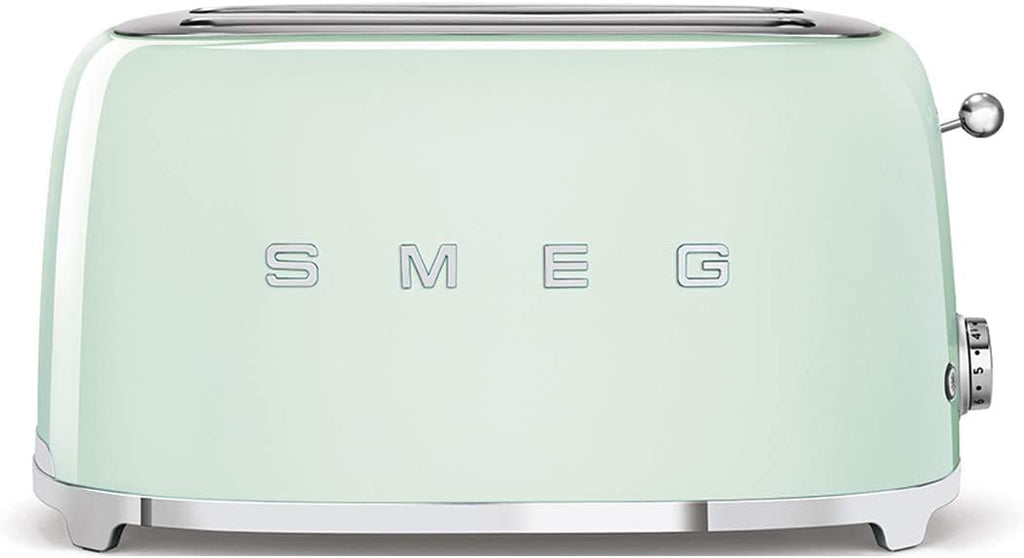 Smeg, Grille-pain 4 Tranches TSF02PGEU, 2 Fentes 36 mm, 6 Niveaux de Brunissage, Fonction Chauffage, Décongélation et Bagel, Éjection Automatique du Pain, Ramasse Miettes, 1500 W, Vert Pastel