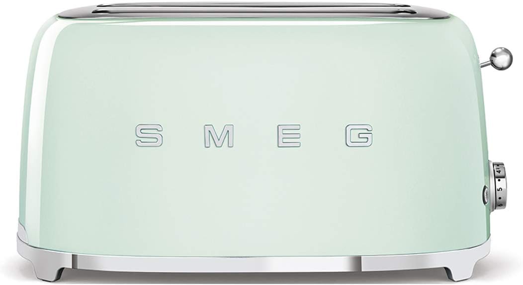 Smeg, Grille-pain 4 Tranches TSF02PGEU, 2 Fentes 36 mm, 6 Niveaux de Brunissage, Fonction Chauffage, Décongélation et Bagel, Éjection Automatique du Pain, Ramasse Miettes, 1500 W, Vert Pastel