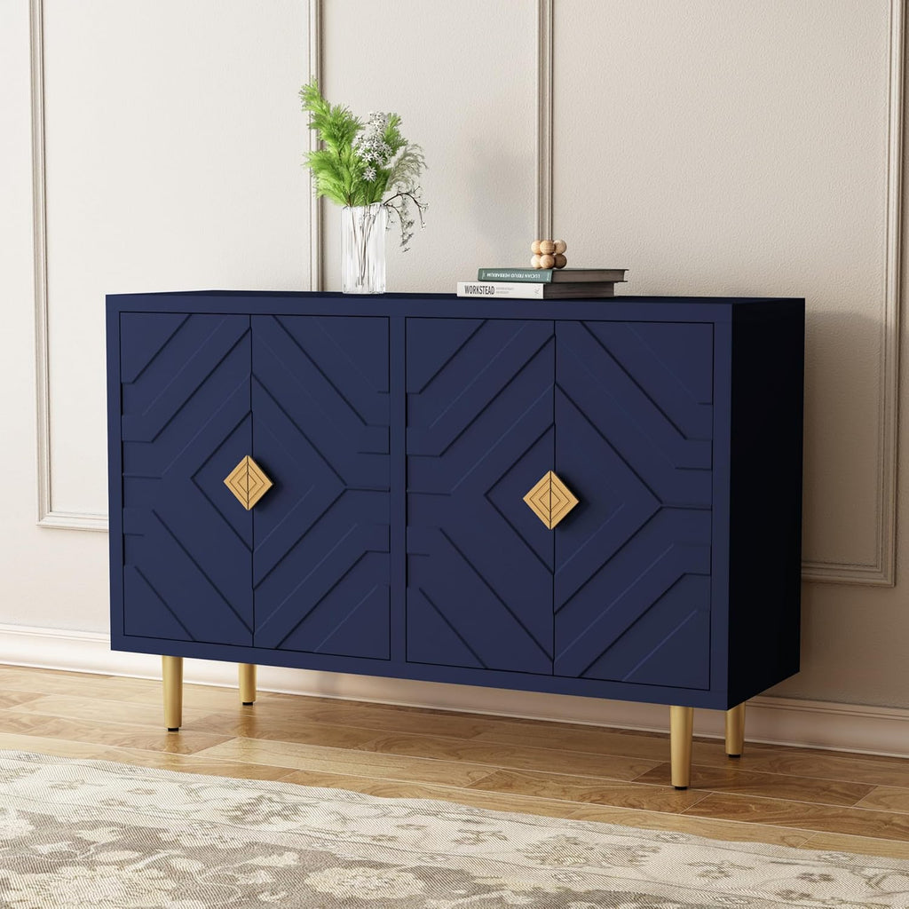 HOLTICO Commode buffet 4 portes, armoire de cuisine, rangement, salon, cuisine, chambre - Bleu