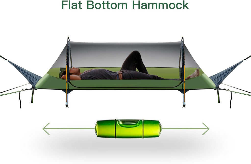 Night Cat Hamac Tente Fond Plat pour 1 Personne avec Moustiquaire Couverture Imperméable et Espace de Rangement Supplémentaire Randonnée Camping dans Jardin Arrière Cour Sauvage