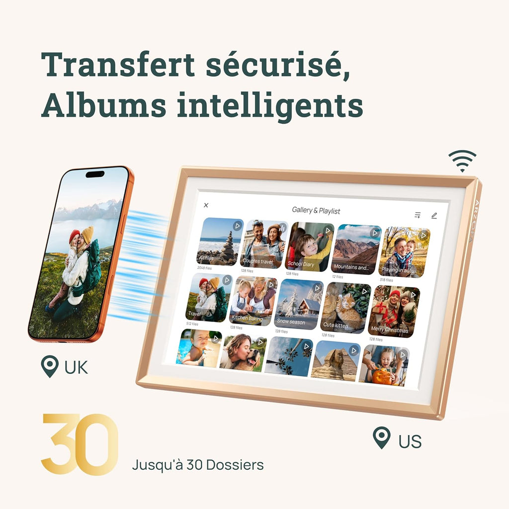 ARZOPA 14 Pouces Cadre Photo Numérique en Métal Stockage Cloud Gratuit 1920*1200 FHD Écran Tactile Partager Photos Vidéos Illimitées Cadre Numérique Photo Connecté WiFi Cadeau Parfait pour Famille-D14