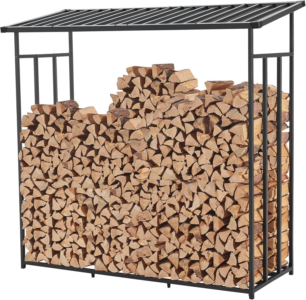 casa.pro Abri-Bûches Couvert avec Housse de Protection Support Bois de Chauffage Range-Bûches pour Stockage Extérieur Acier Galvanisé Laqué Polyester Métal Noir