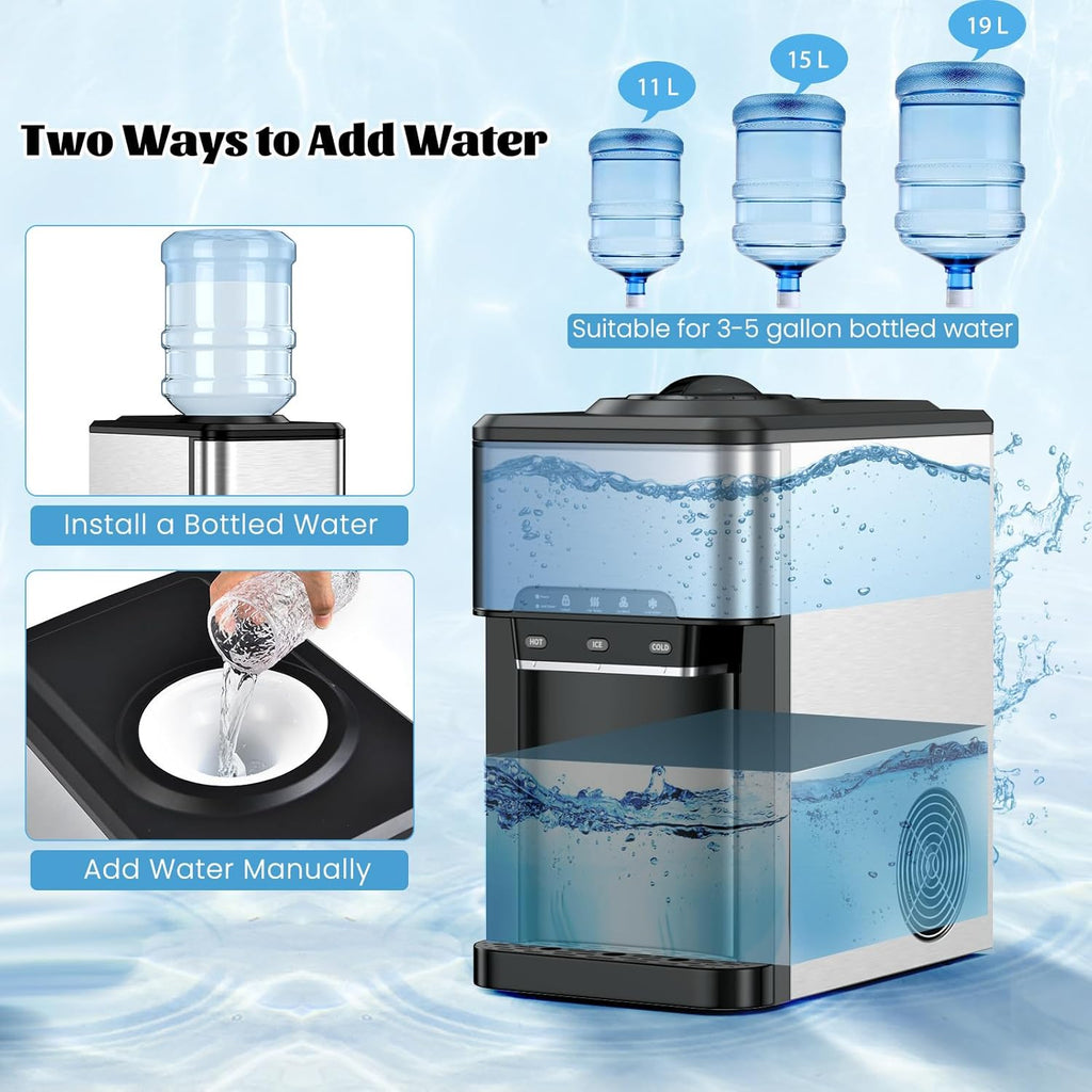 SOARS Machine A Glacons 3 en 1, Distributeur Eau Froide et Chaude, Réservoir d'Eau de 3L, Fabrication Glace 19KG/24H, Refroidissement par Compresseur pour Maison, Bureau