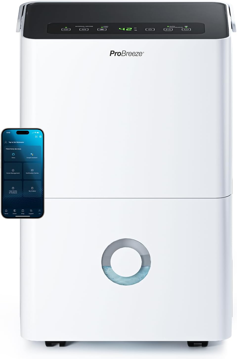 Pro Breeze Déshumidificateur Compresseur Connecté 30L/jour avec Application Smartphone, Wi-Fi, Drainage continu, Réservoir d'eau 4L et Minuterie 24h - Absorbeur de moisissures et d'humidité portable
