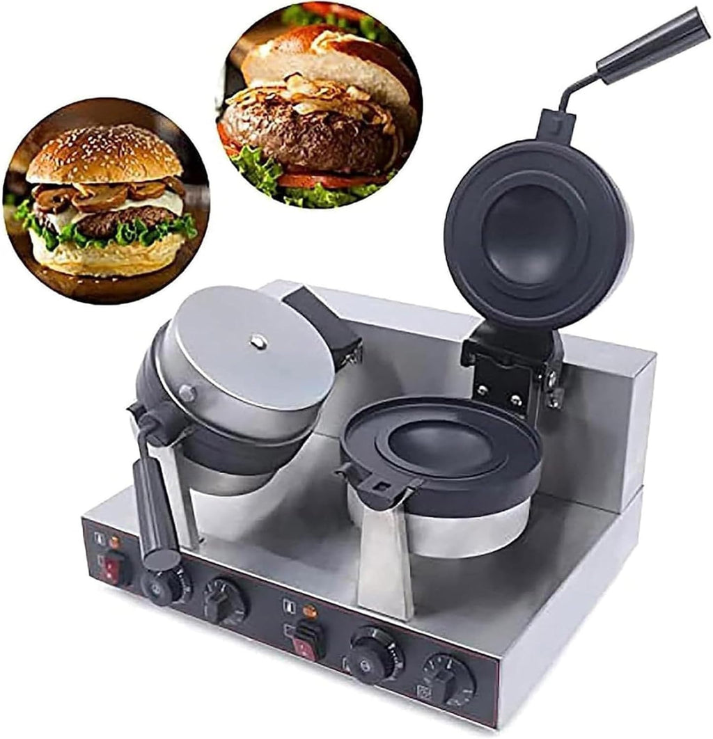 Machine à Gaufres à Hamburger, Presse à Panini électrique Antiadhésive, Gaufrier Commercial Rotatif, Chauffage Double Face, Rotation à 180° Température Réglable De 50 à 300 ℃, Minuterie De 5 Minutes,B