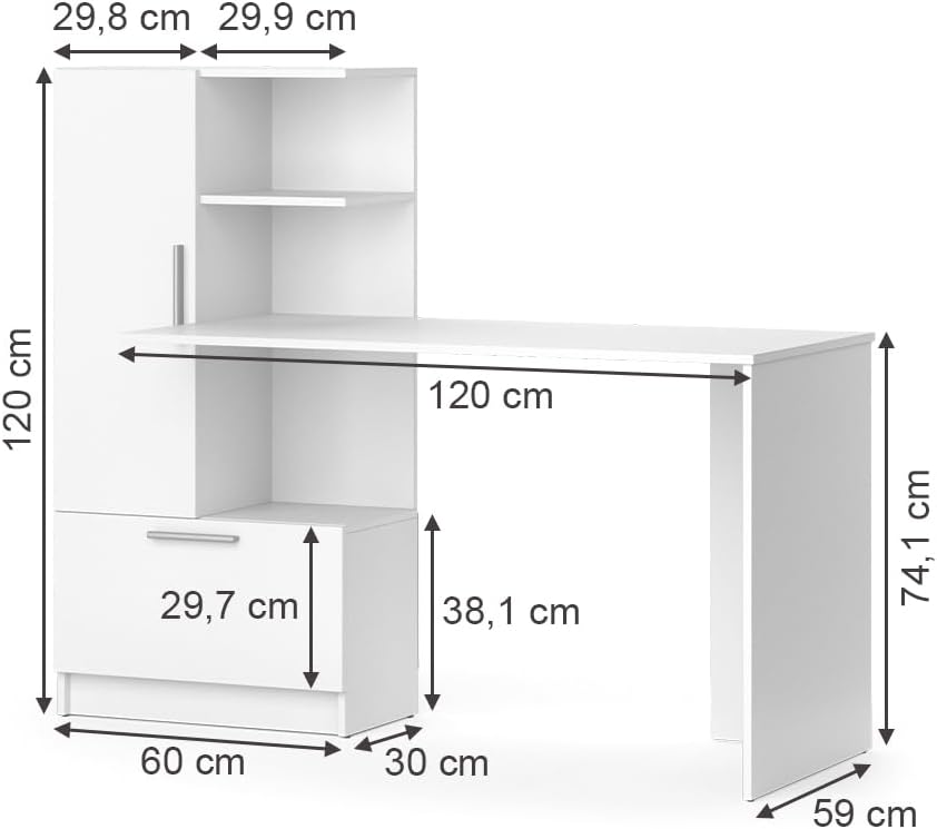 Vicco Bureau Tomy, Blanc, 150x59.3cm