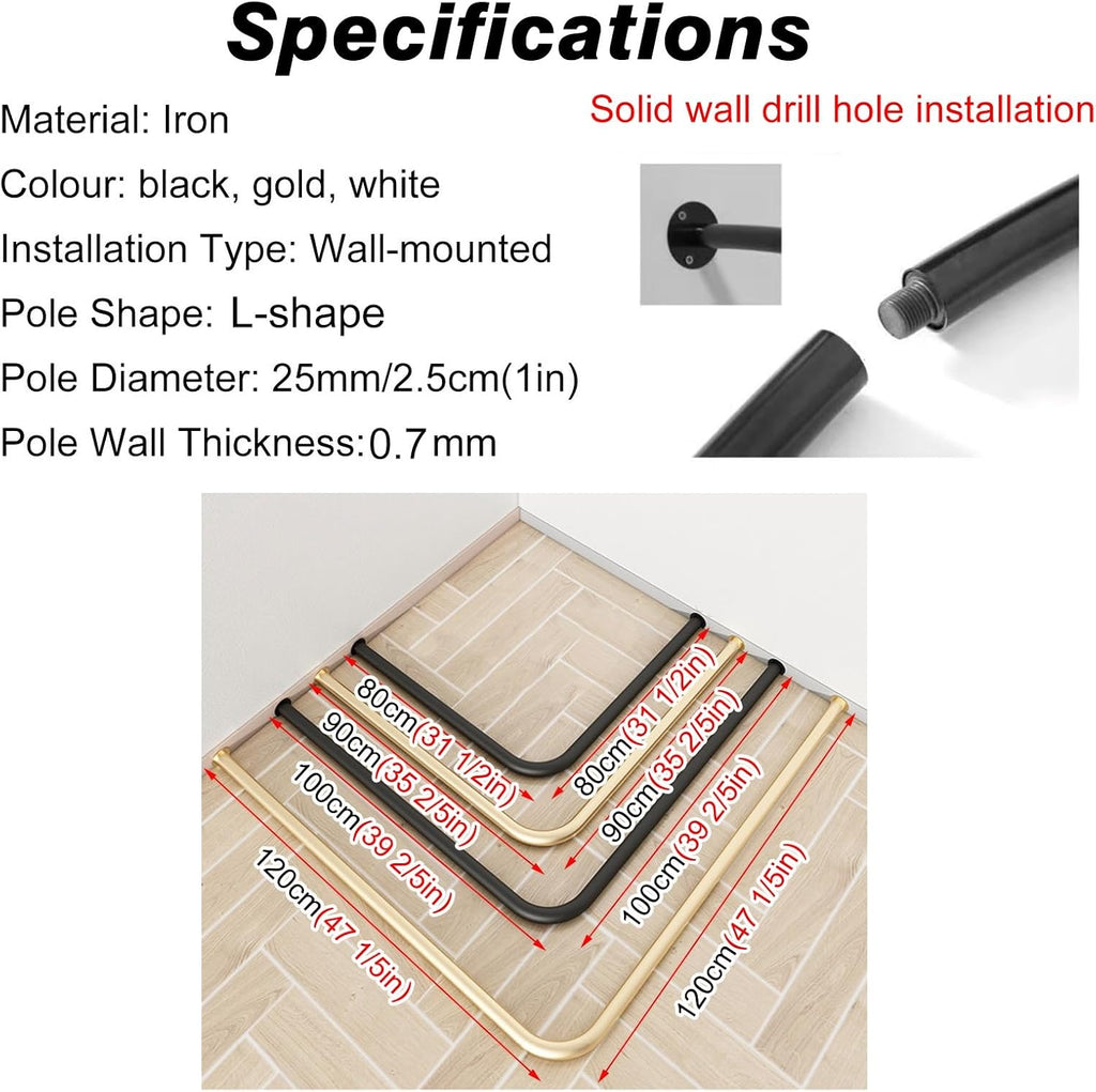 RENLXFI Cabine Essayage Cabine Vestiaire Forme De L avec Rideau De 195cm De Long, Tringle Noire Suspendue Au Mur pour La Protection De L'intimité, Vestiaire De Boutique De Vêtements Gray,120 cm