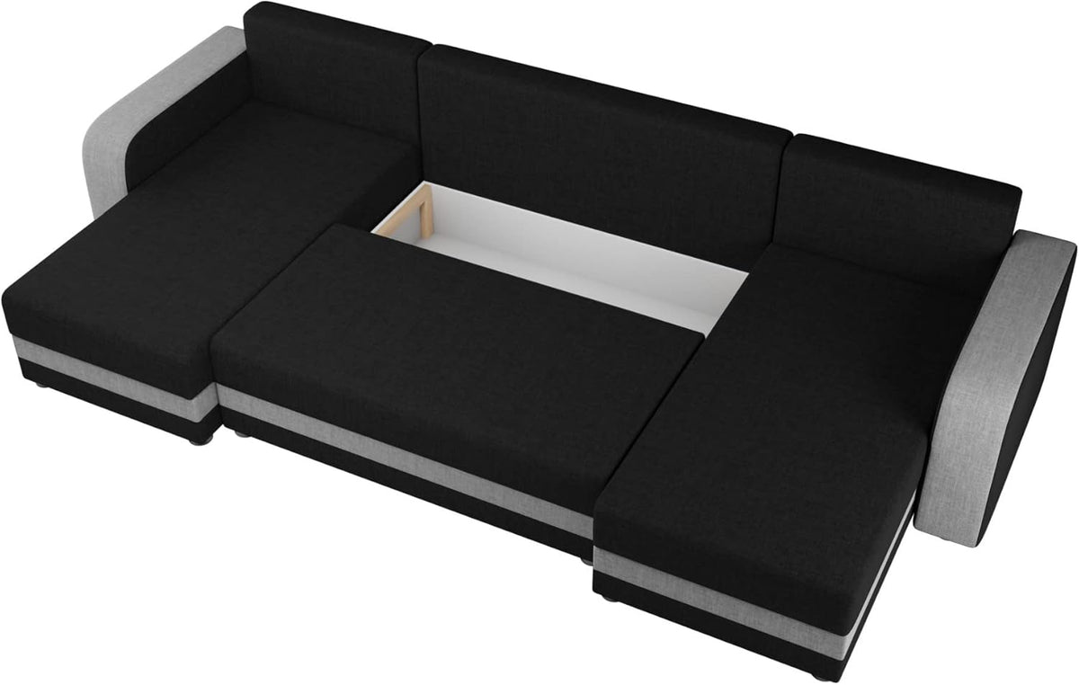 Bestmobilier - Canapé Panoramique en U Convertible avec Coffre Harvey en Tissu - Canapé Lit - Grand Sofa XXL Gris 7 Places - Salon