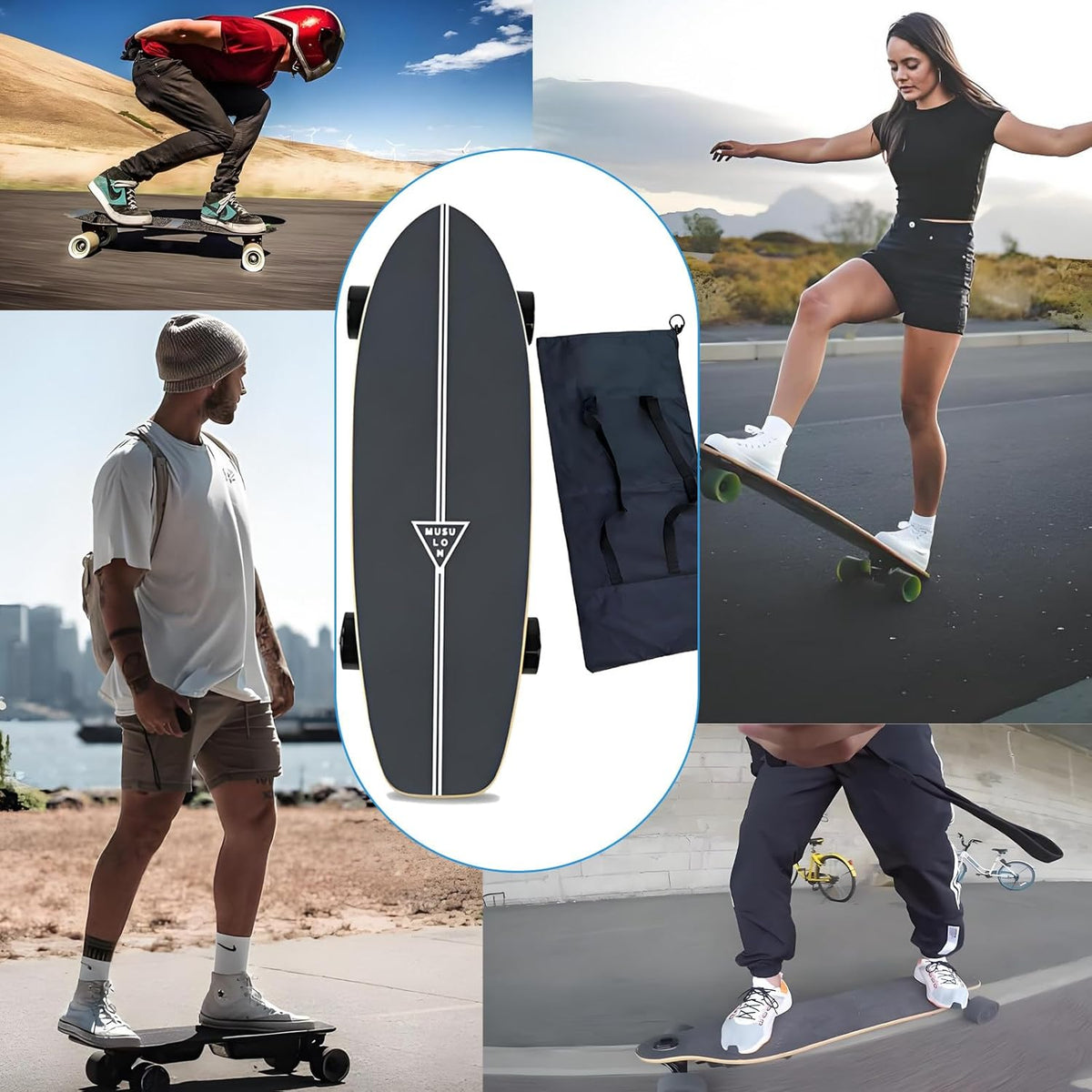 PxkVrin Skateboard électrique Tout Terrain avec télécommande, en érable 8 Plis, idéal pour Les Campus et la Ville. C