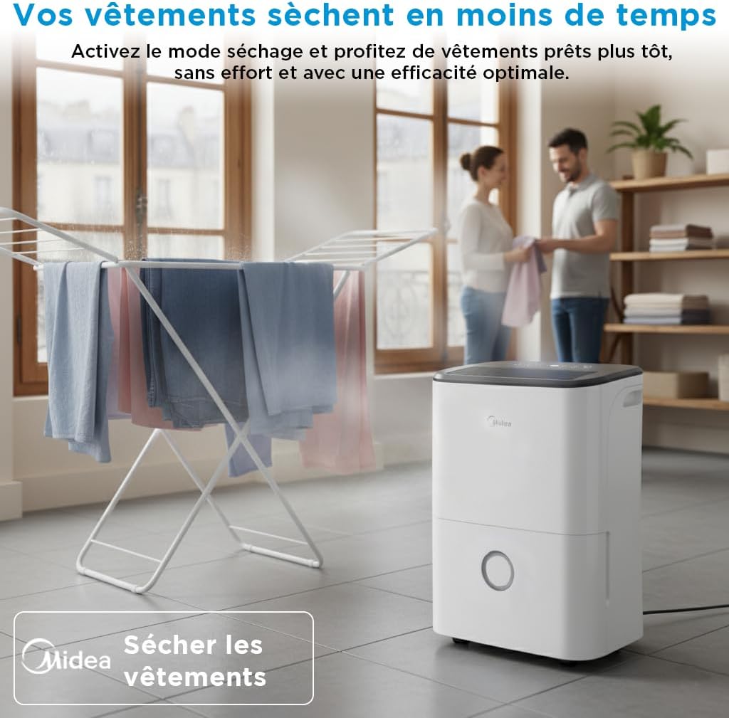 MIDEA Déshumidificateur d air Anti Moisissure 20L - WIFI/APP, Purification electrique, Adsorbeur d'humidité auto, Mode Séchage du Linge & Anti-Condensation - Dehumidifier Idéal pour 50m²