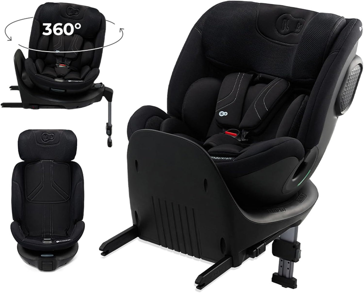Kinderkraft XRIDER2 I-SIZE 40-125 cm, Siège auto bébé 0 à 25 kg évolutif, 0-7 ans, Isofix 360° pivotant, FWF, RWF, Protections latérales, Harnais Internes à 5 Points, Noir