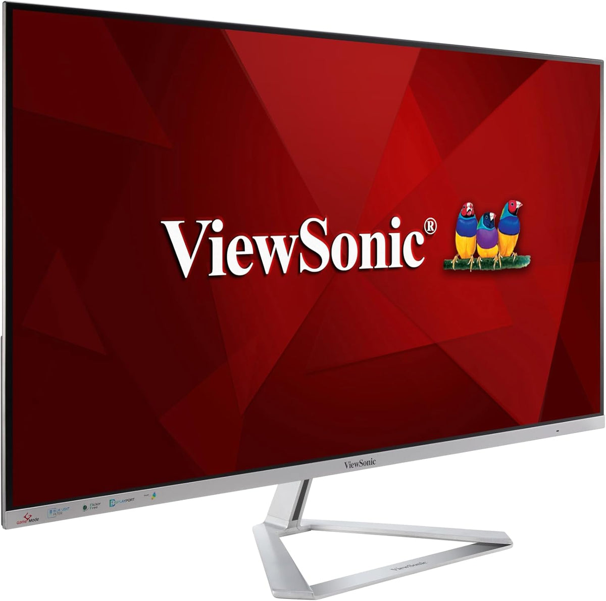 ViewSonic VX3276-MHD-3 Moniteur IPS 32" Full HD, VGA, HDMI, DisplayPort, haut-parleurs, chassis argenté, sans bords sur 3 côtés, pied argenté