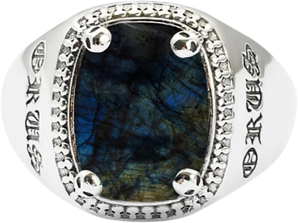 Chevalière Argent Homme Bleu Saphir Cavalier D'enfer