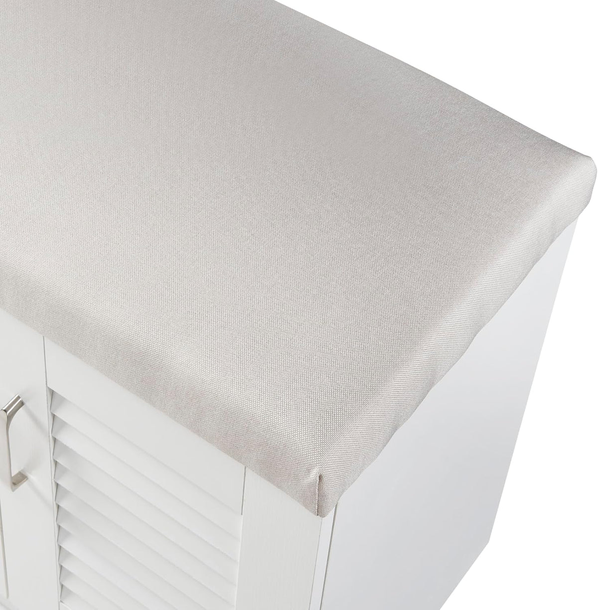 [en.casa] Meuble à Chaussures avec Banquette Armoire à Chaussures pour 18 Paires Meuble de Rangement avec Portes Ajourées MDF 97 x 120 x 36 cm Blanc