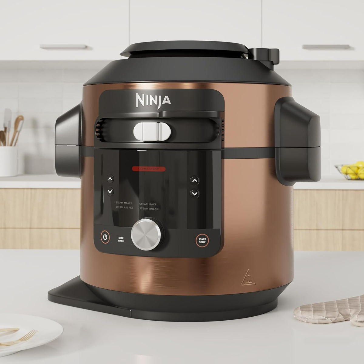 Ninja Multicuiseur Foodi MAX Air Fryer avec SmartLid, 7,5L, Autocuiseur 12 en 1, Cuisson sous pression, Friture à l'air, Cuisson lente, Grill et plus, Cuivre/Noir Exclusivité