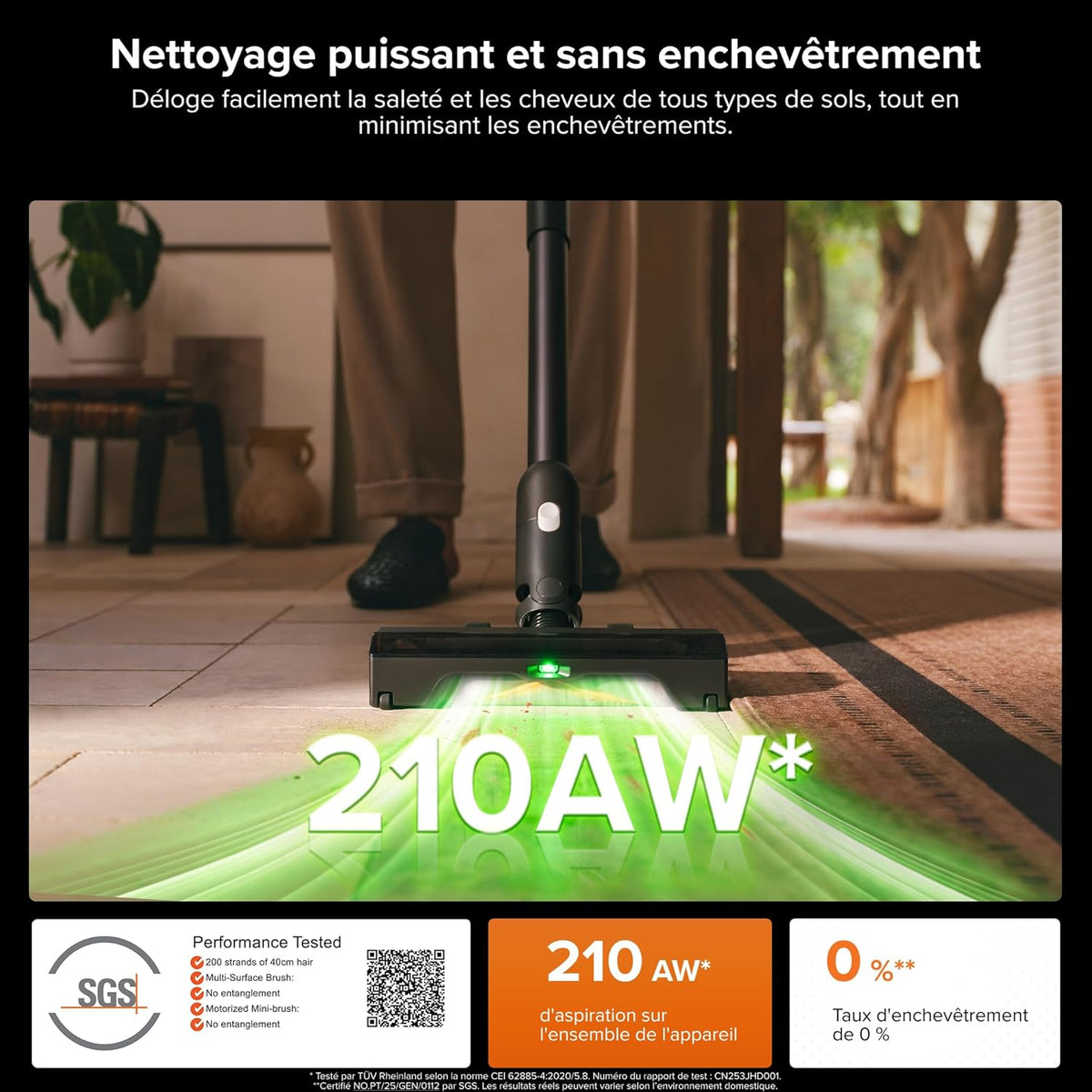 roborock H60 Hub Ultra Aspirateur Balai sans Fil avec Station Auto-Vide, 210AW, 90Min d’Autonomie, Brosse Anti-Enroulement, Détection Poussière LED 140°, Accessoires Tous Sols