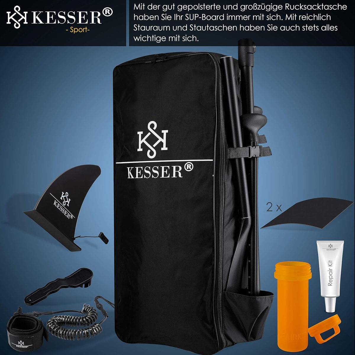 KESSER Set Sup Board Gonflable Stand Up Paddle Board Premium Sports Aquatiques | 6 Pouces d'épaisseur | Accessoires complets | 130kg