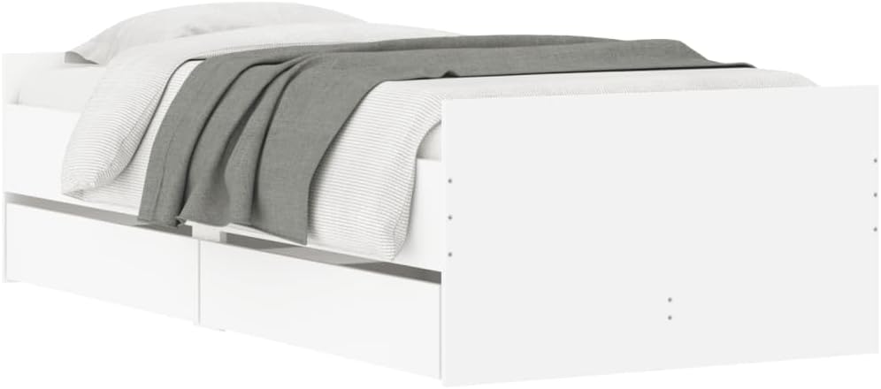 vidaXL Cadre de Lit avec Tiroirs, Lit Simple avec Sommier à Lattes, Lit Adulte de Chambre, Moderne, Blanc 90x190 cm Bois d'Ingénierie
