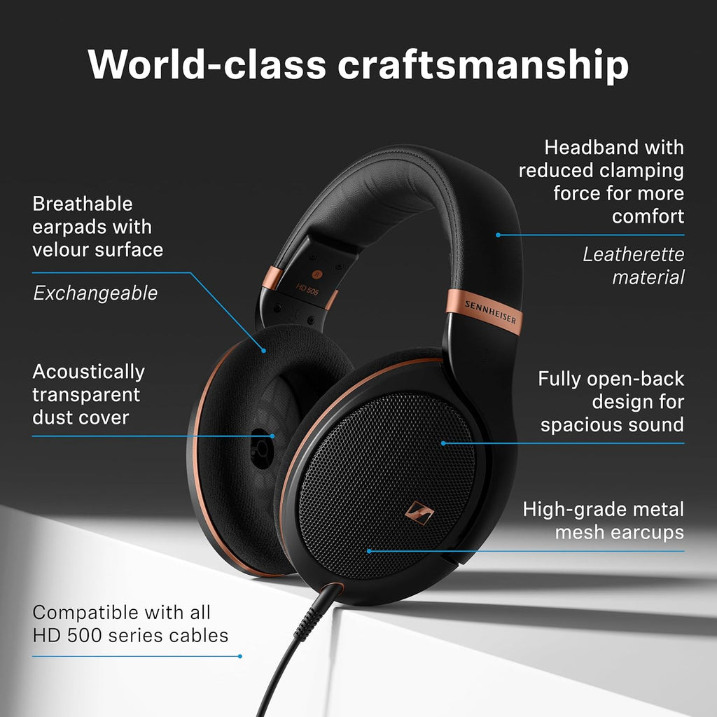 Sennheiser HD 505 - Casque Gaming Filaire Over Ear avec Son Transparent et Basses Contrôlées, Confort Amélioré, Studio pour Musique, Travail, Casque PS4, Audiophiles, Étudiants, Voyage, Édition Cuivre