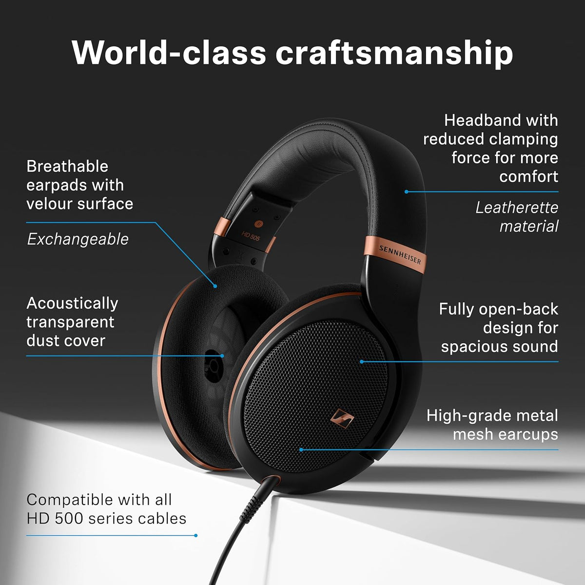 Sennheiser HD 505 - Casque Gaming Filaire Over Ear avec Son Transparent et Basses Contrôlées, Confort Amélioré, Studio pour Musique, Travail, Casque PS4, Audiophiles, Étudiants, Voyage, Édition Cuivre