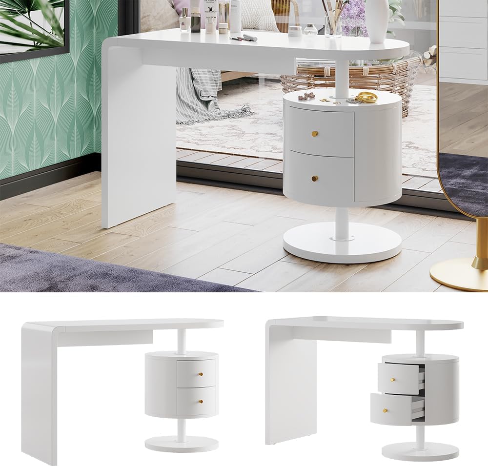 Vicco Coiffeuse Lara, Blanc Haute Brillance, 120 cm avec 2 tiroirs