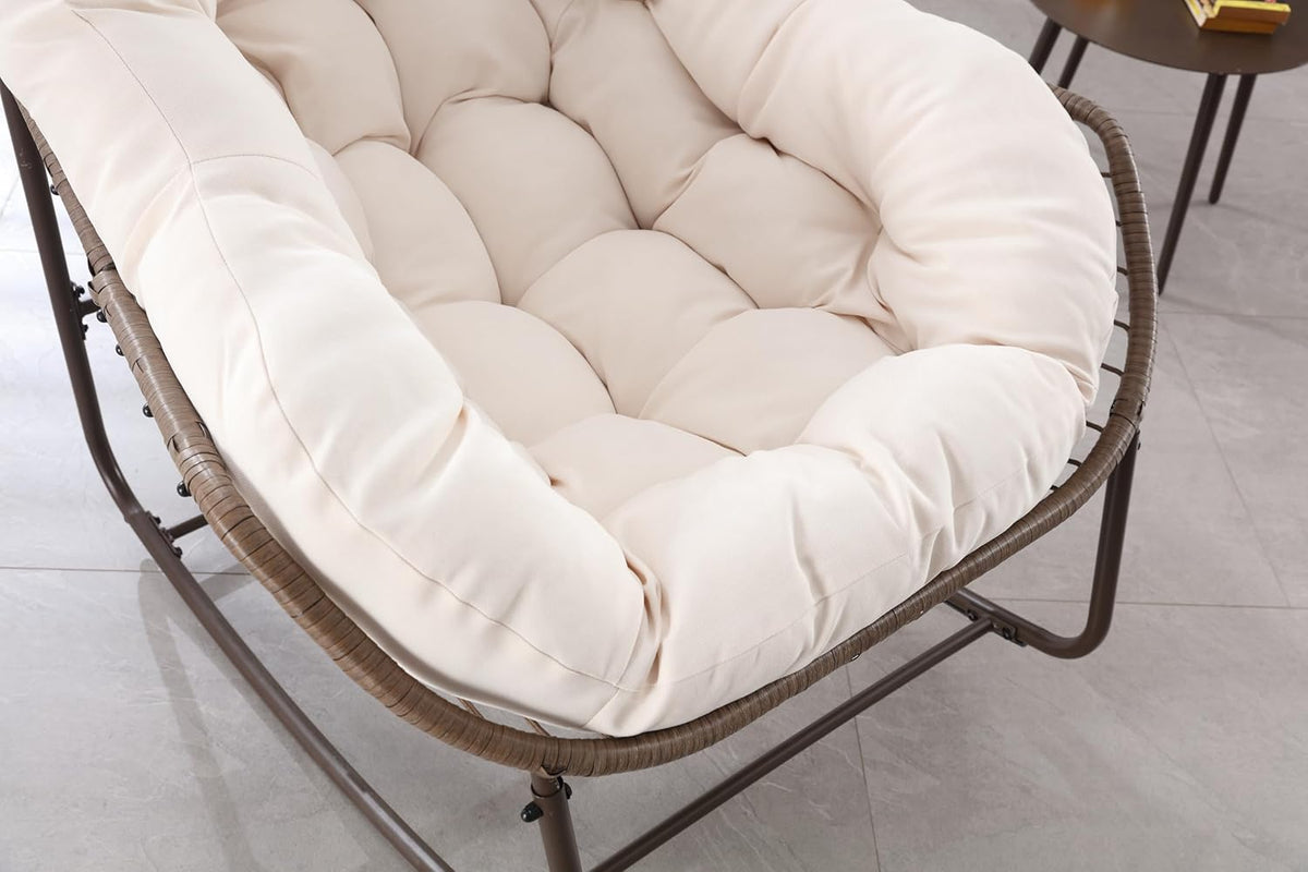 OKMYHOME Jardin - Fauteuil Suspendu à Bascule pour Balcon et Terrasse, Cadre en Acier Robuste avec Coussin en Coton, 94,5x111x80 Cm - Beige