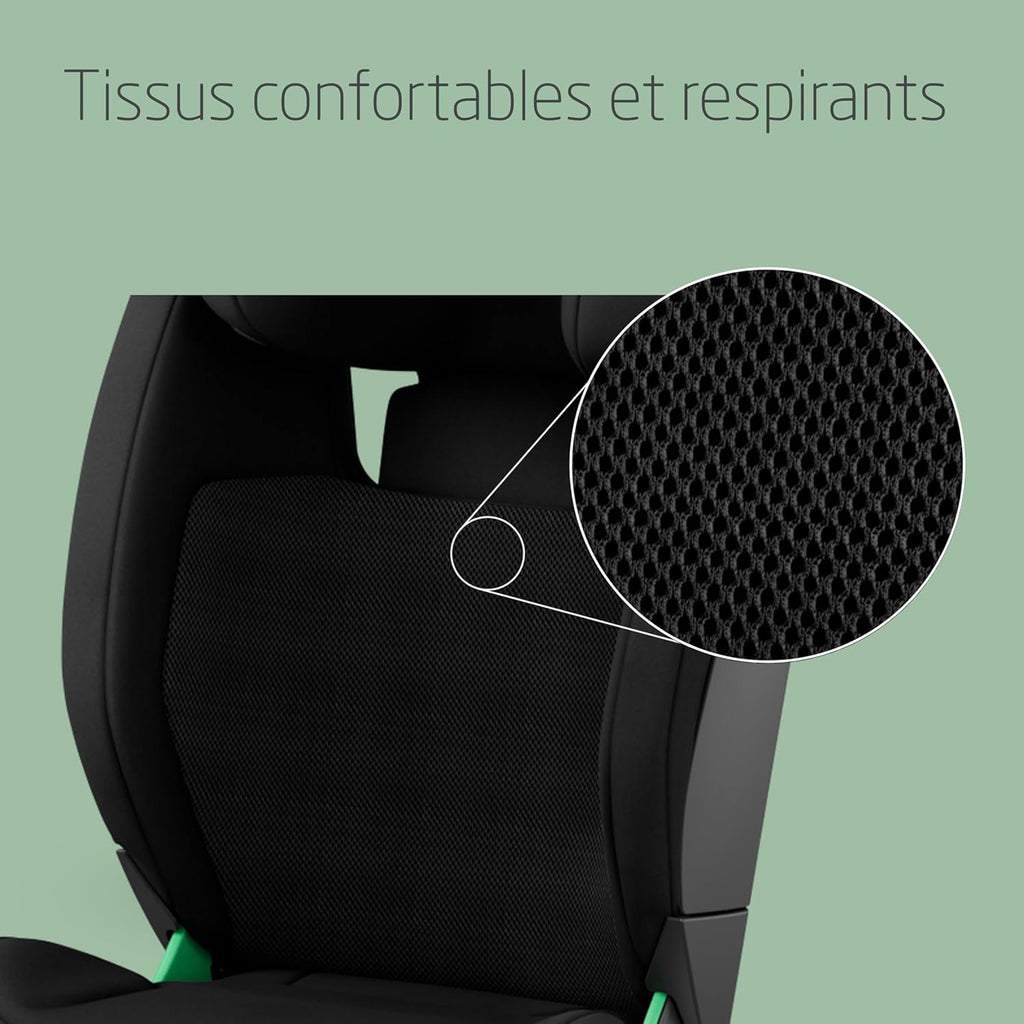 Maxi-Cosi RodiFix S Comfort i-Size, Tissus confortables respirants, Rehausseur voiture enfant à dossier haut, 3,5-12 ans (100-150 cm), 3 inclinaisons, Protection G-CELL, AirProtect, Authentic Black