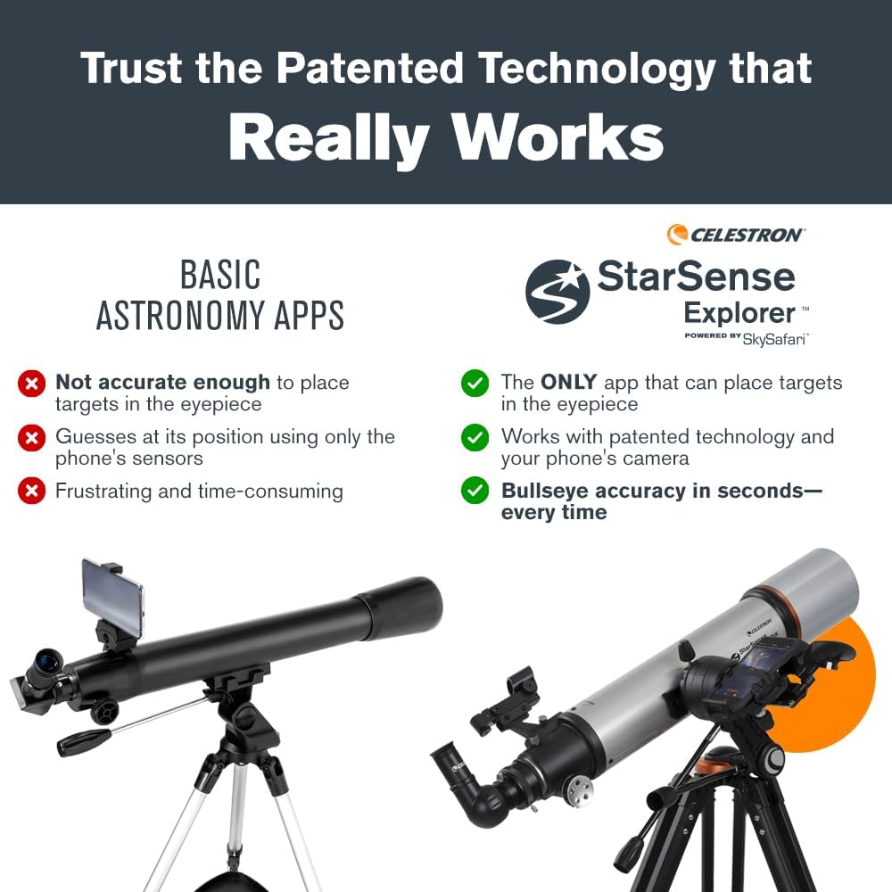 Celestron 22460 StarSense Explorer DX 102AZ Télescope réfracteur, Compatible avec Les Applications pour Smartphone, Compatible iOS/Android, Gris