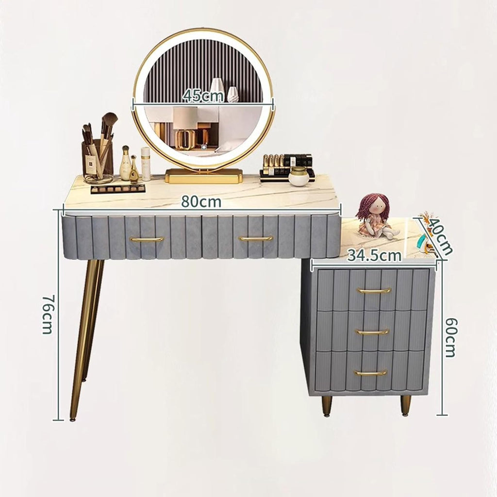 Coiffeuse avec Miroir LED, Bureau de Maquillage avec Tiroirs Armoire Rangement, Table de Maquillage avec Chaise en Velours Commode de Chambre Moderne