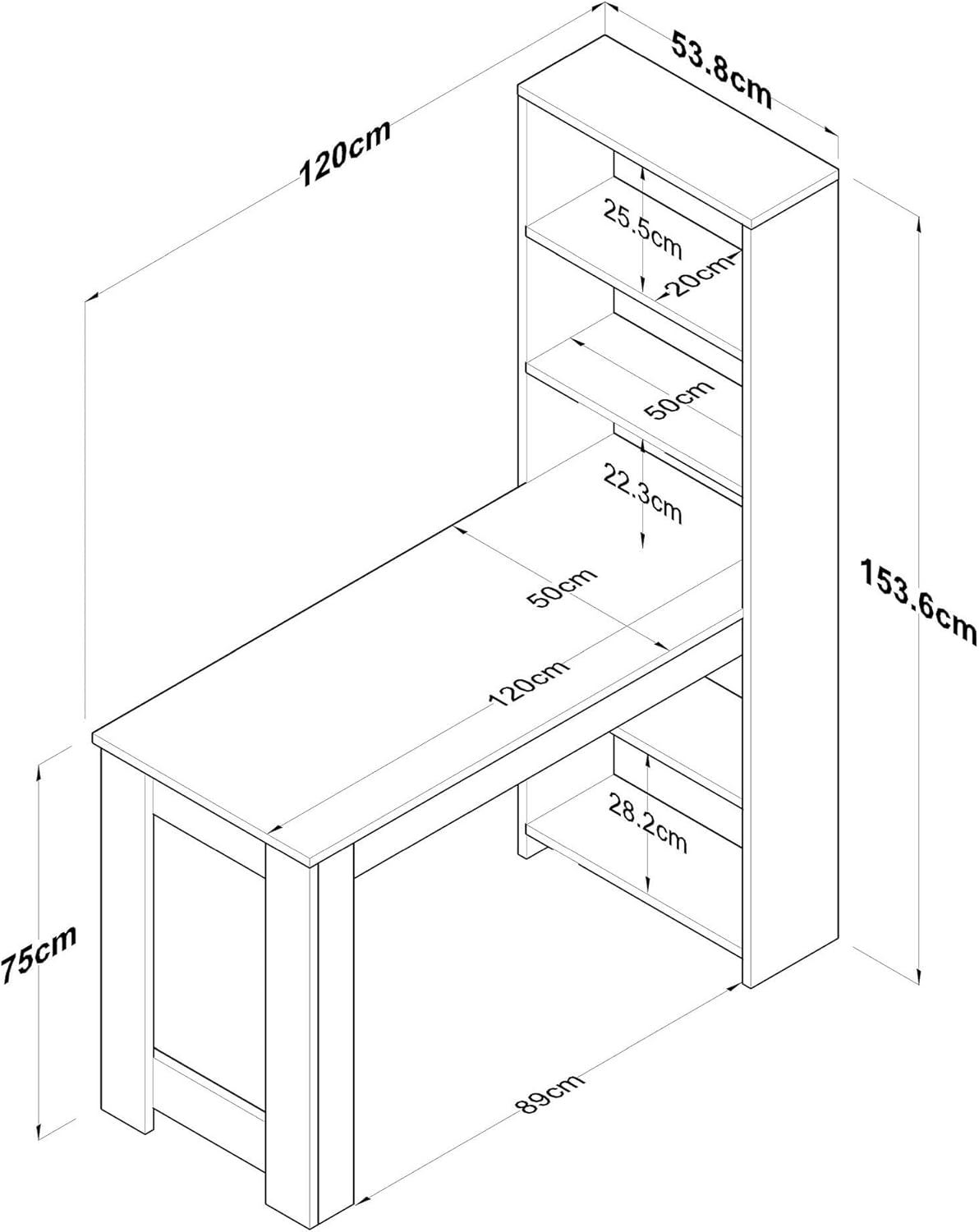 Dmora - Table Fixe Talitha, étagère de Cuisine, Console pour Salle à Manger, étagère rectangulaire Fixe, 120x54h154 cm, Noyer et Blanc