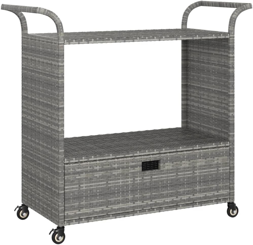 Générique Chariot de Bar avec tiroir Gris 100x45x97 cm Résine tressée,Meubles,Chariots & îlots,Dessertes,Gris,15.4 KG,316664