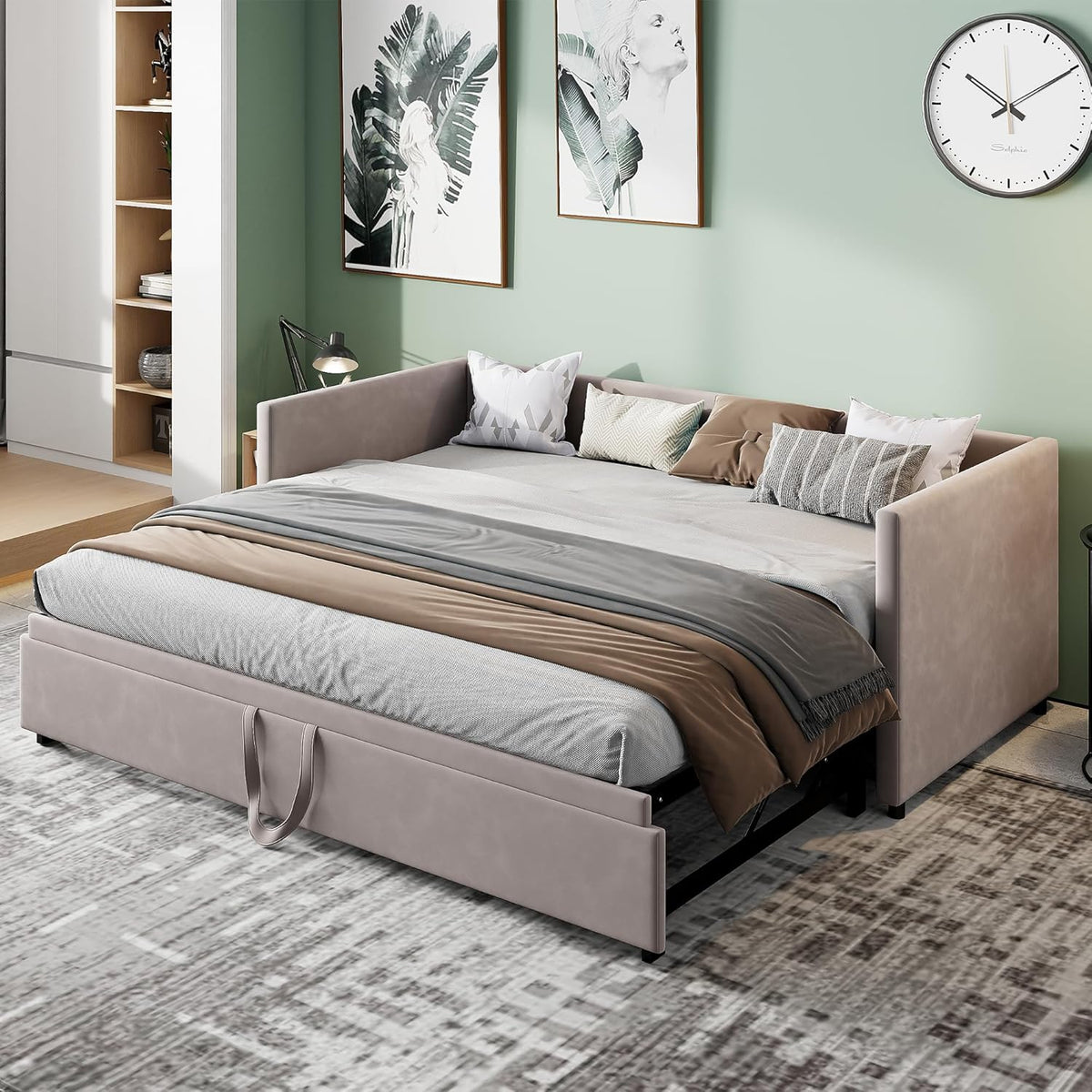 LIVLUX Canapé lit 2 Places, Canapé-lit Convertible 90/180 x 200 cm,avec sommier à Lattes, Tissu Velours,Canapé Convertible Extensible (Gris)